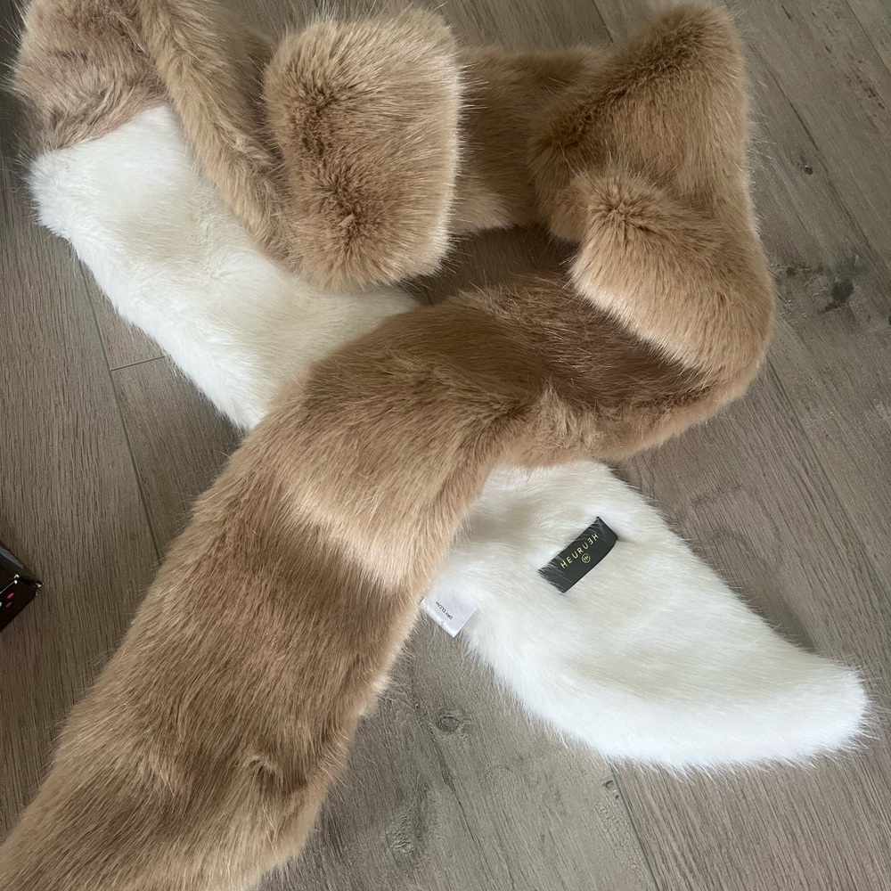 Luxurious Brown and White Faux Fur Scarf